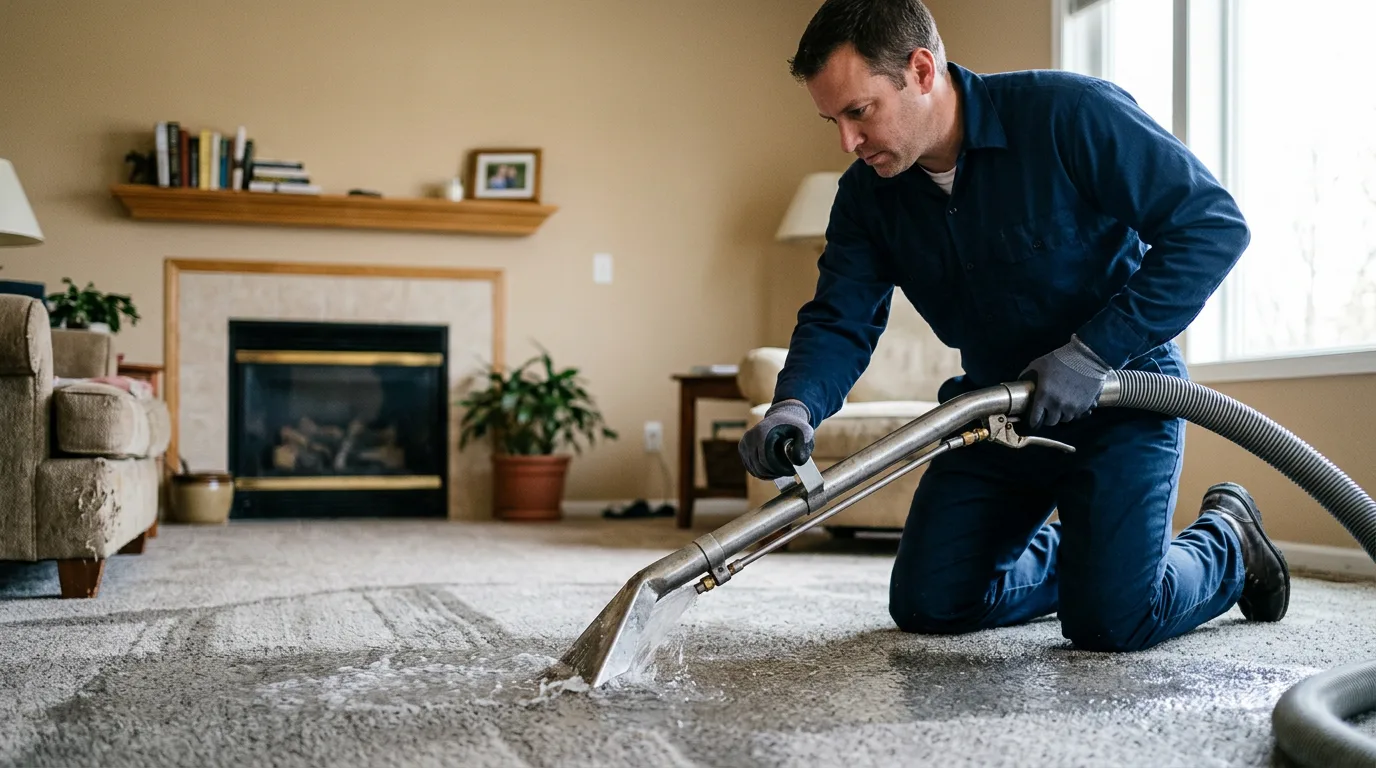 Water damage restoration technician working near Brighton, IL